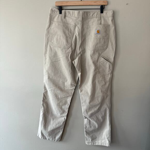 Carhartt Rugged Flex Relaxed Fit Canvas Work Pants Tan Khaki Mens 36x32 Workwear - Picture 4 of 14